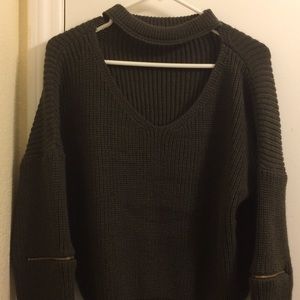 Dark green knit choker top